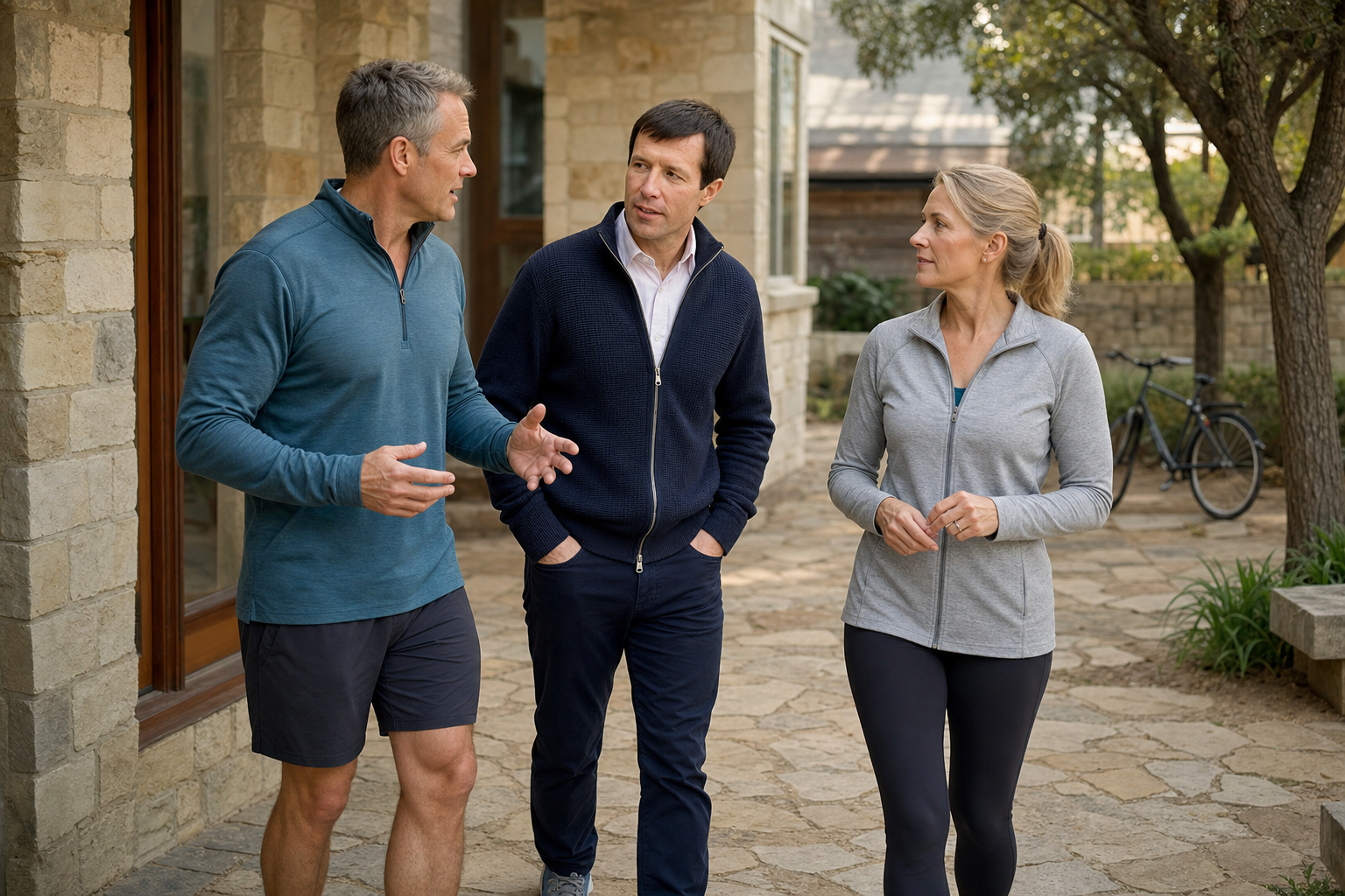 Dr. Royal-Priest walking with an active couple in San Antonio